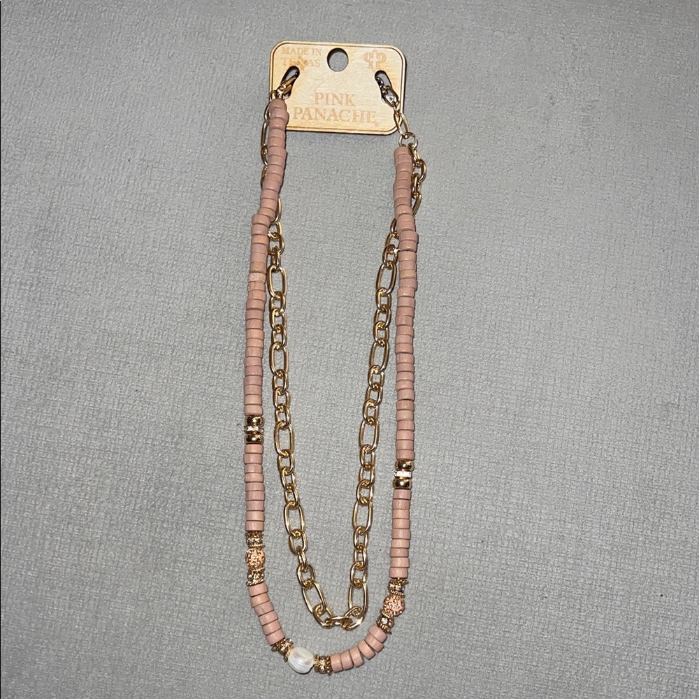 Pink Panache Blush Beaded Double Strand Necklace with Gold Chain